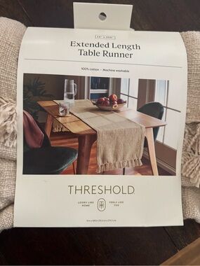 Threshold Beige Fringe Cotton Table Runner